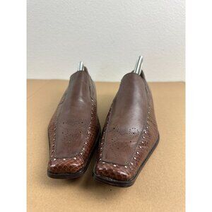 Marco Vicci Premium Brown Leather & Faux Snakeskin Slip-On Loafers Size 8M